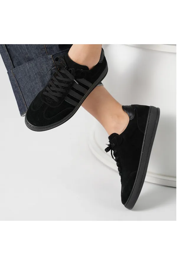 Elio Siyah Süet Kadın Sneaker – Gerçek Deri, Yeni Sezon Sonbahar/Kış