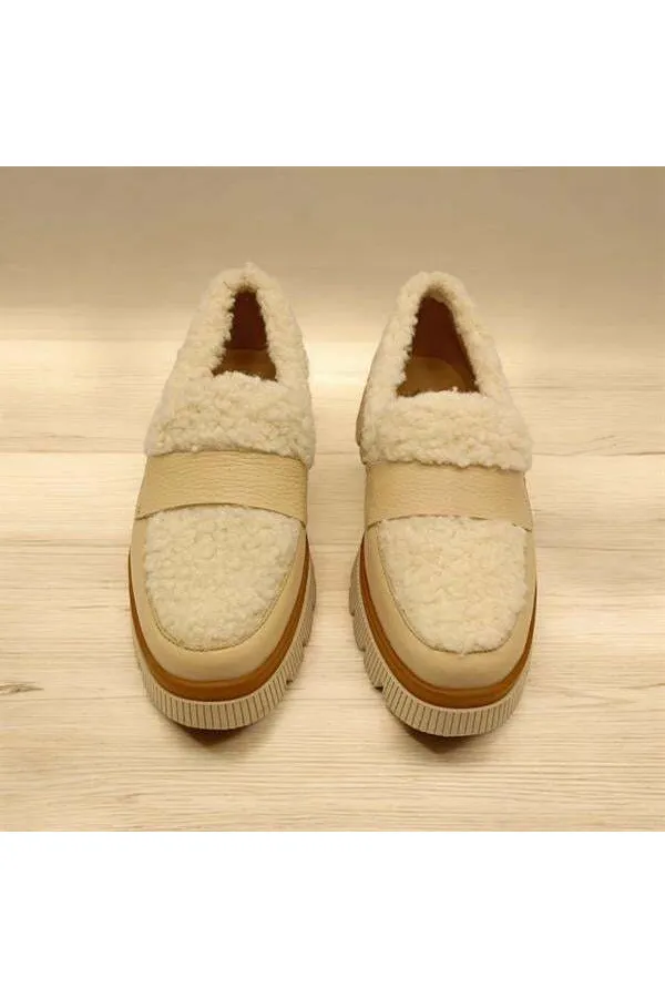 Plush Bej Deri Günlük Kadın Ayakkabı