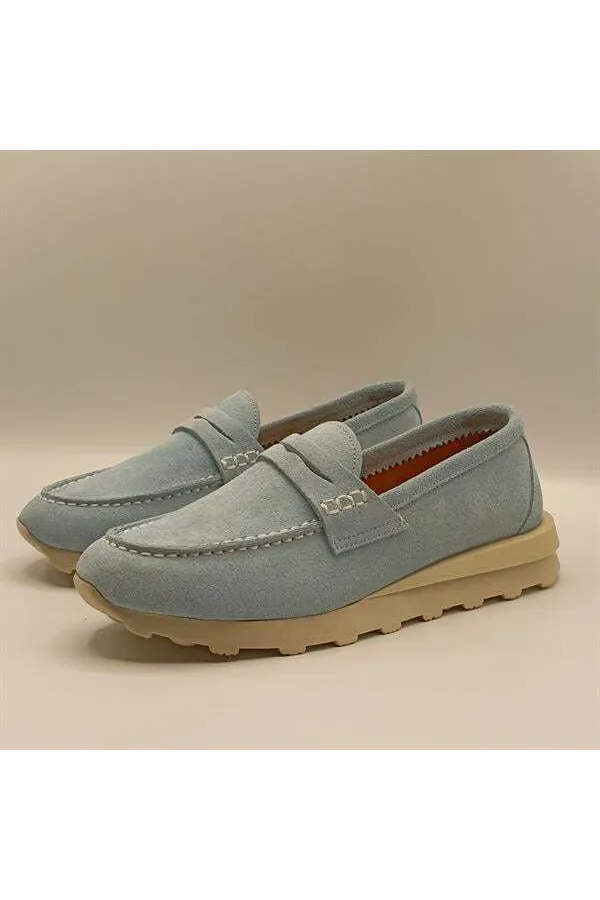 Carle Blue Suede Women's Loafer Shoes