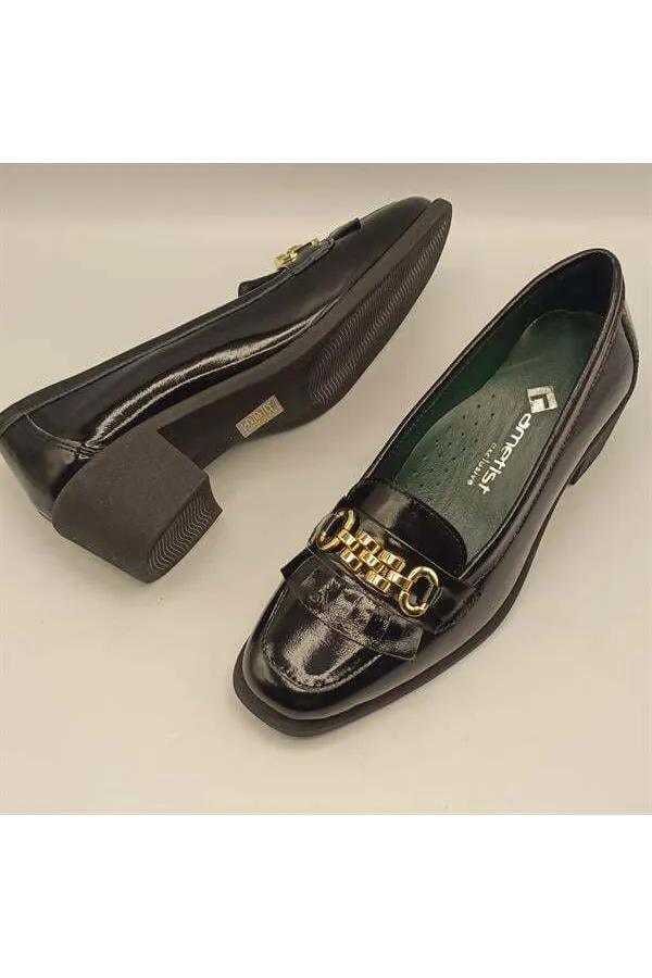 Chaussures décontractées pour femmes en cuir verni noir