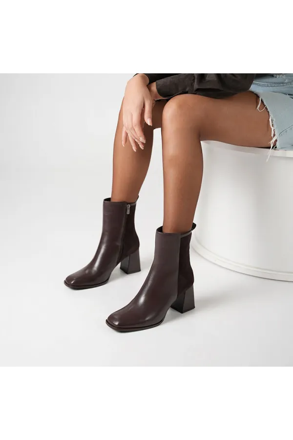 Berit Acı Kahve Deri & Süet Kadın Bot – TPU Kaymaz Tırtıklı Taban – 21 cm