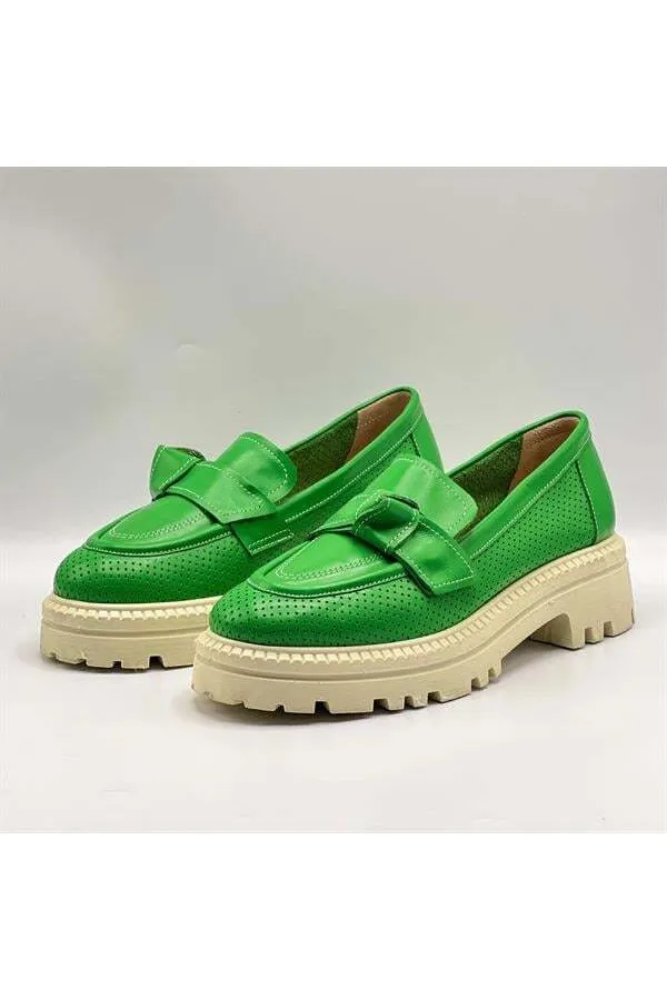 Green Women's Loafer – Amethyst Exclusive Genuine Leather Shoes