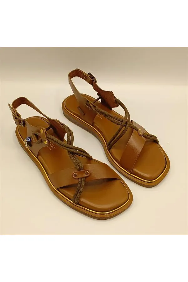 Belen Brown Leather Flat Women's Sandals
