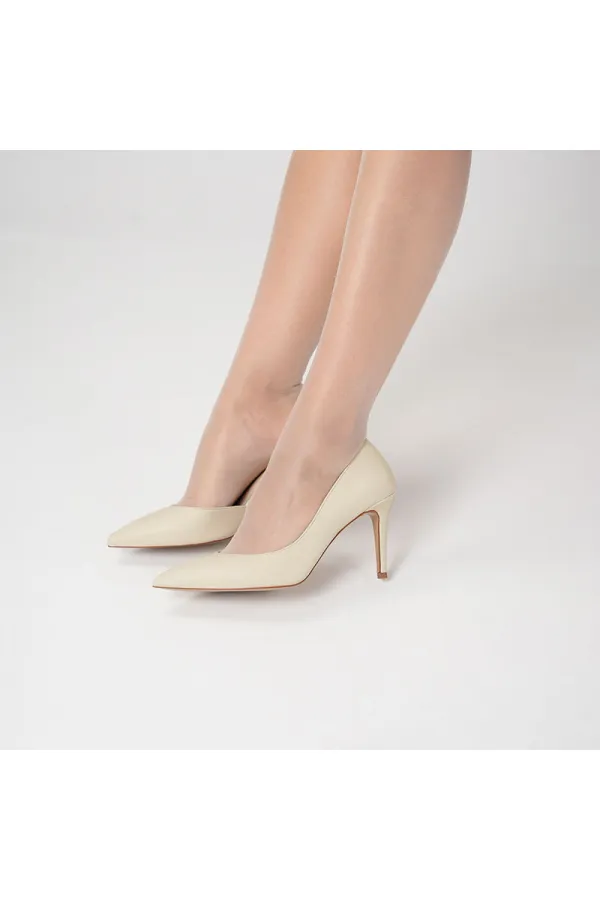 Nadin 100% Genuine Leather Beige Stiletto – Neolite Sole, Low-Cut Design