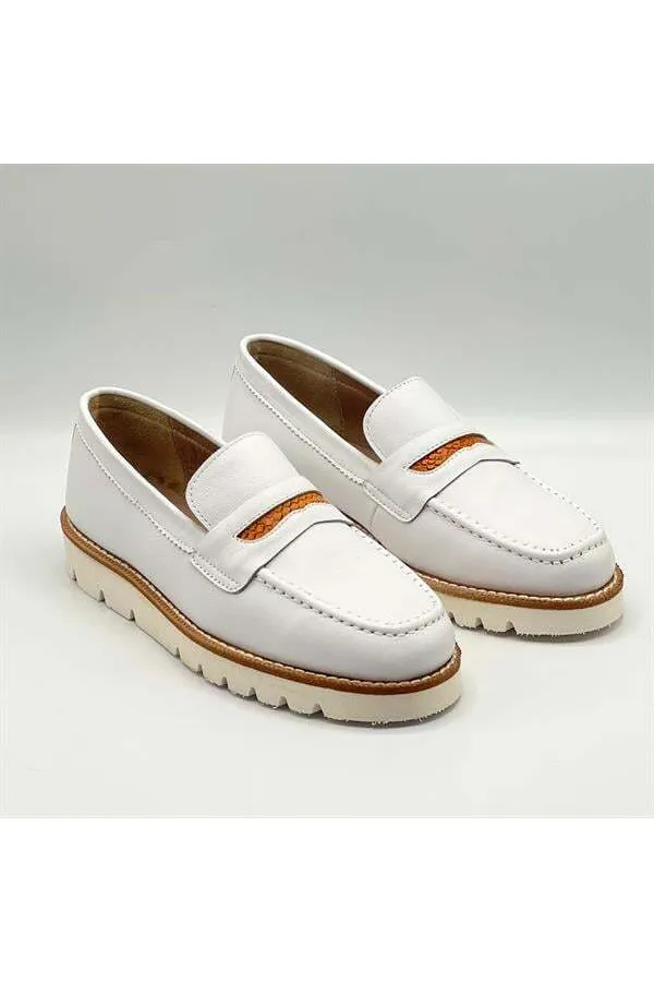 Malta White Genuine Leather Women's Loafer Shoes