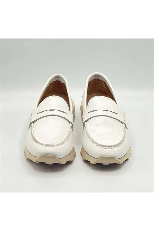Carle Beyaz Hakiki Deri Kadın Loafer - 3 cm Termolight Taban