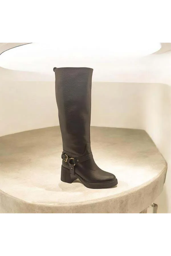 Sonya Topuklu Siyah Deri Kadın Çizme