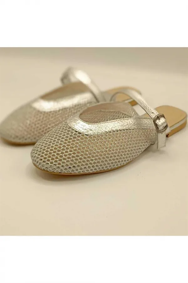 Gina Silver Mesh Leather Slippers