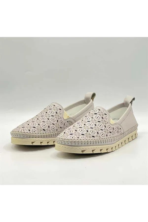 Flex Krem Hakiki Deri Kadın Loafer