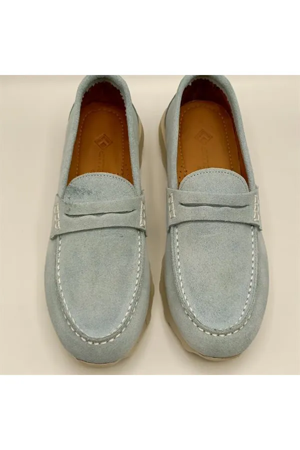 Carle Blue Suede Women's Loafer Shoes