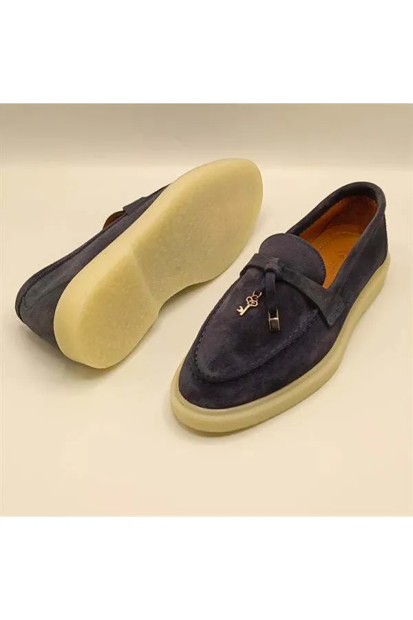 Etna Navy Suede Women's Loafer Shoes