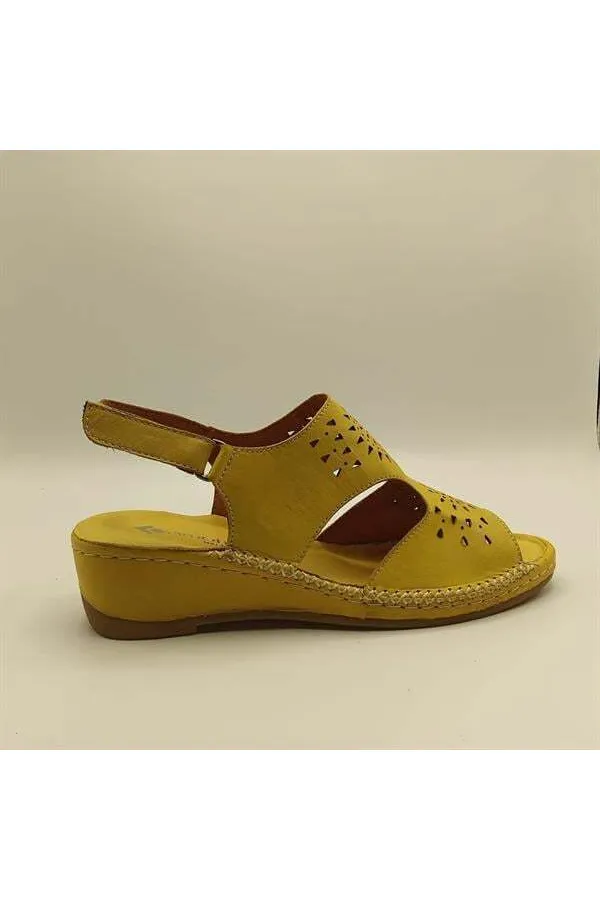Calina Sarı Hakiki Deri El Yapımı Kadın Sandalet – Renkli Yaz Stili