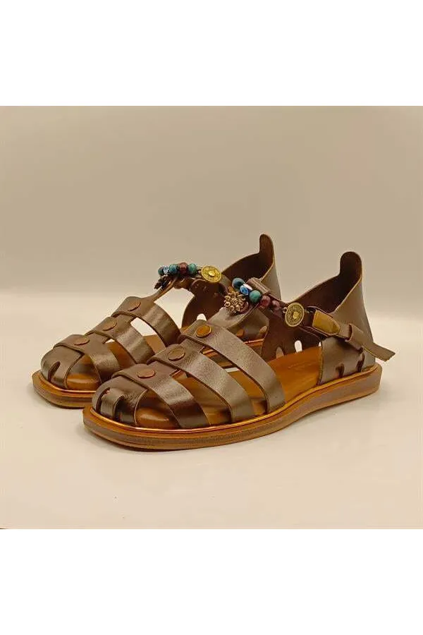 Cali Brown Leather Flat Women's Sandals