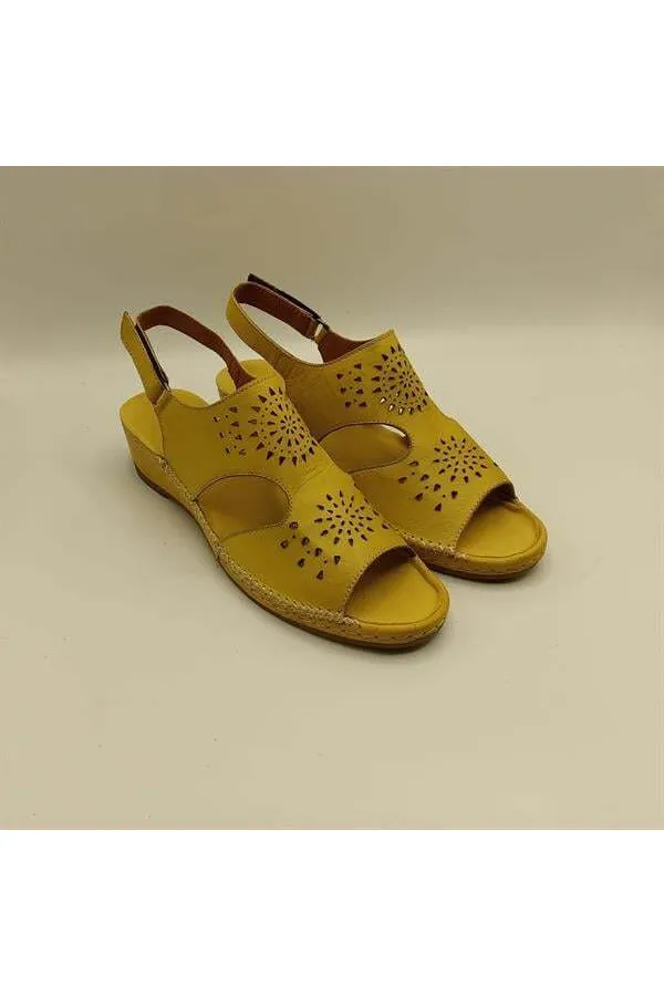 Calina Sarı Hakiki Deri El Yapımı Kadın Sandalet – Renkli Yaz Stili