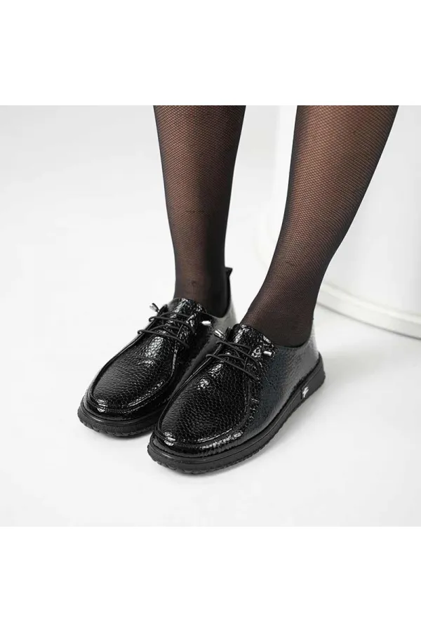 Ariss Siyah Fasulye Desen Gerçek Deri Kadın Günlük Ayakkabı – Hafif Esnek Kauçuk Taban