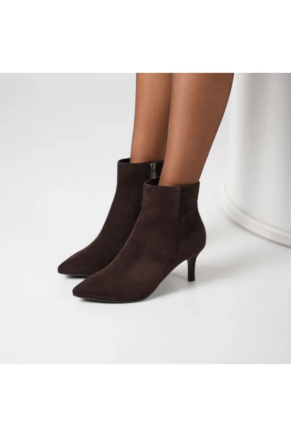 Carmen Acı Kahve Süet İnce Topuklu Kadın Bot – 7 cm – Sıcak Astar – TPU Taban
