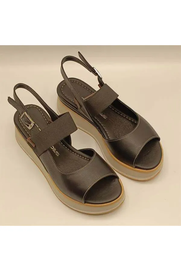 Venus Black Leather Platform Sandals