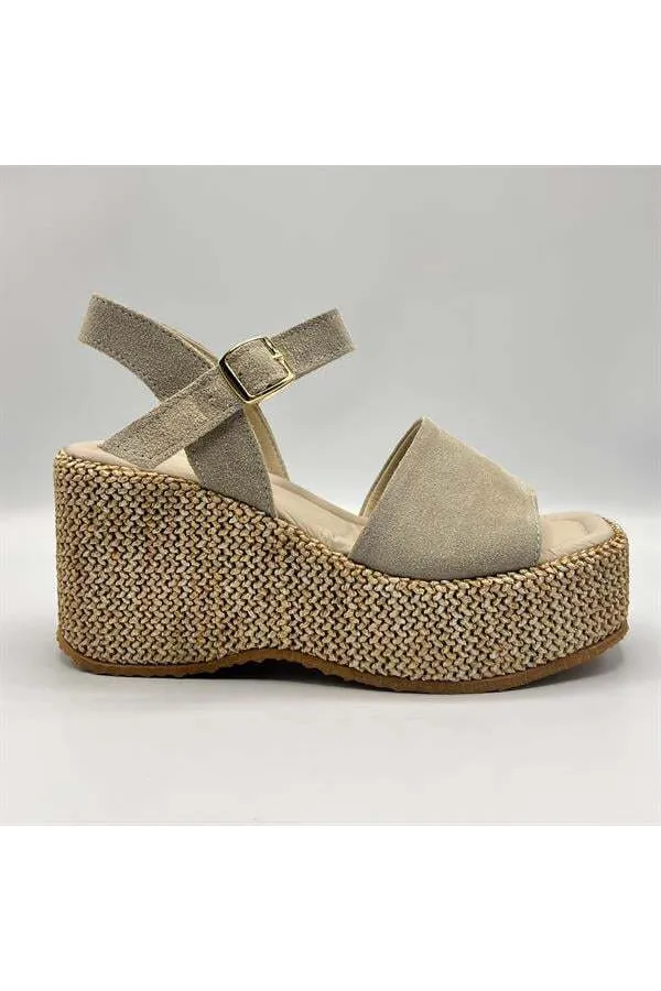 Ametist Exclusive Agatha Bej Süet Dolgu Topuk Kadın Sandalet