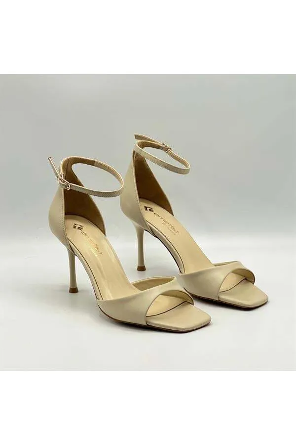 Marta %100 Gerçek Deri Bej Topuklu Sandalet – Milano Ökçe, Neolit Taban