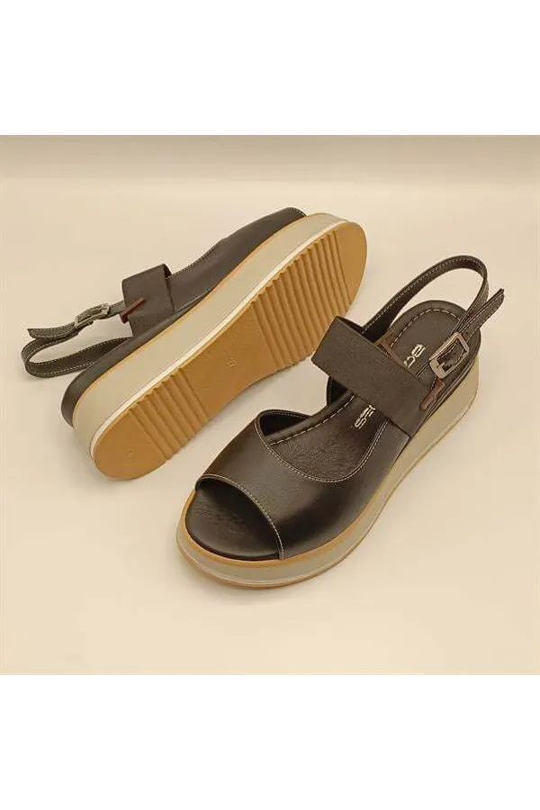 Venus Black Leather Platform Sandals
