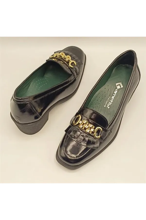 Chaussures décontractées pour femmes en cuir verni noir