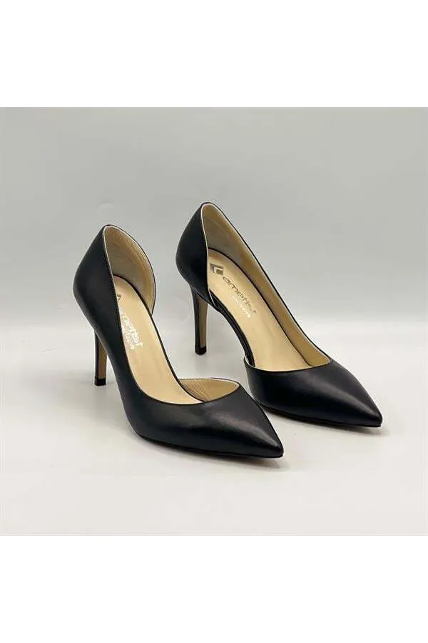 Nadin 100% Genuine Leather Black Stiletto – Neolite Sole, Open-Neck Design