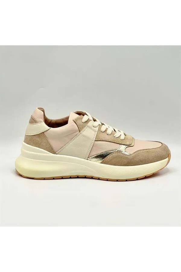 Baskets confortables en cuir beige pour femmes