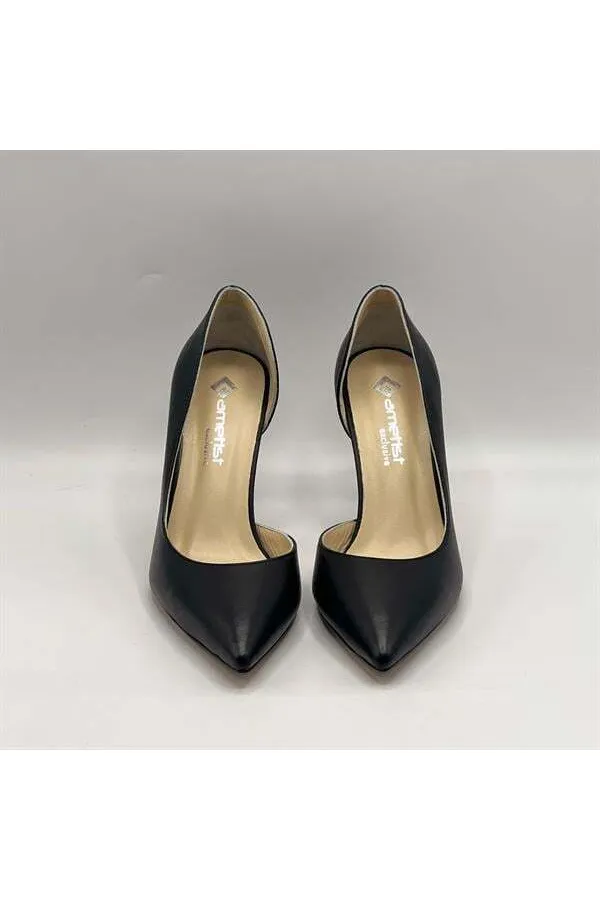 Nadin 100% Genuine Leather Black Stiletto – Neolite Sole, Open-Neck Design