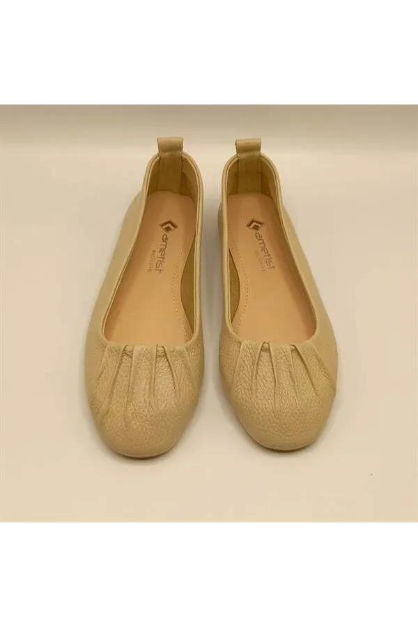 Gale Beige Leather Ballet Flats