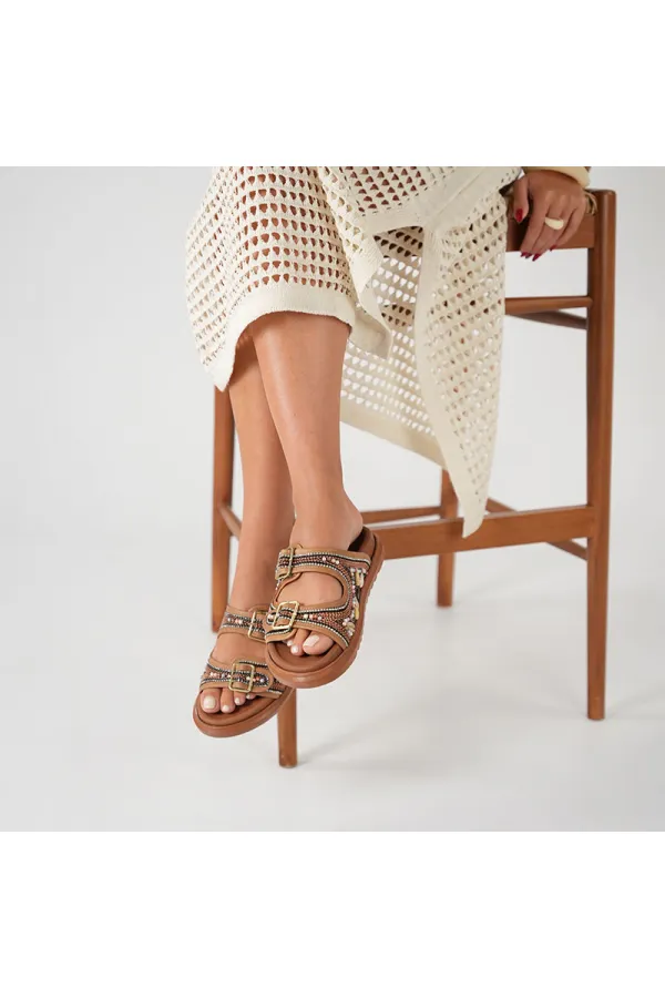 Bona Taba Genuine Leather Beaded Women's Slippers