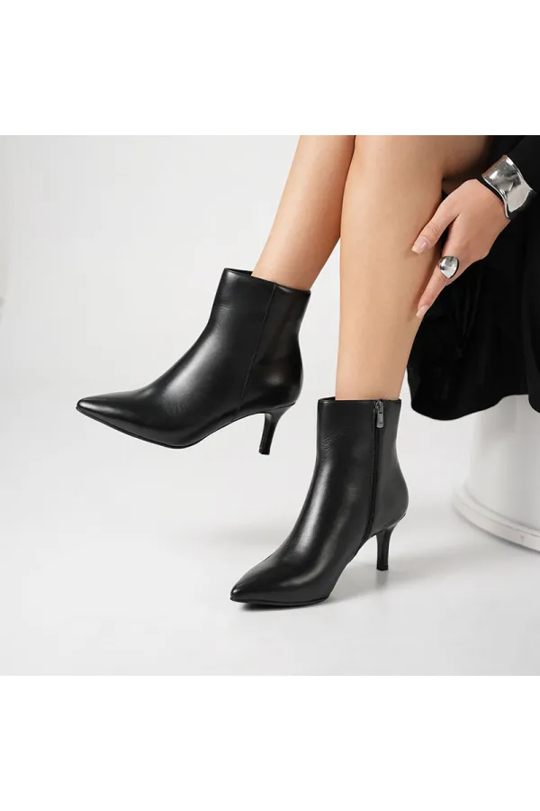 Carmen Siyah Deri İnce Topuklu Kadın Bot – 7 cm – Sıcak Astar – TPU Taban
