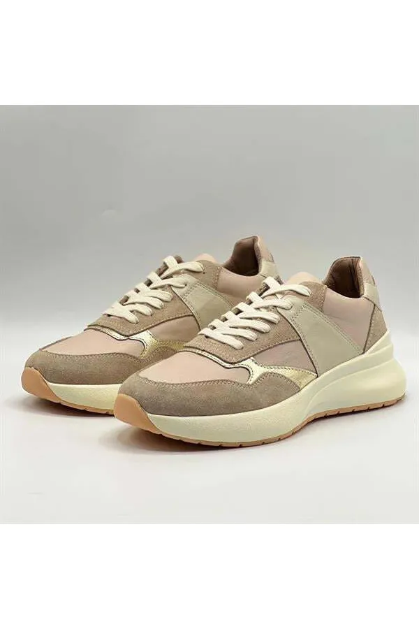 Baskets confortables en cuir beige pour femmes