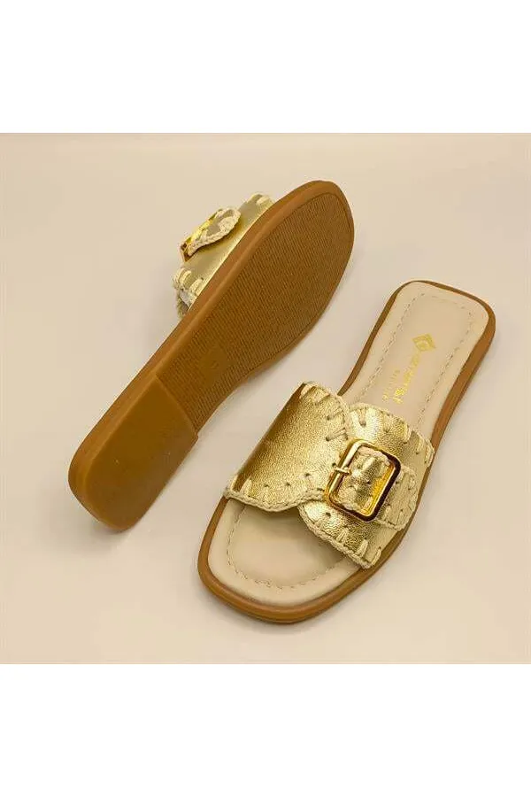 Authentic Gold Leather Women's Slippers