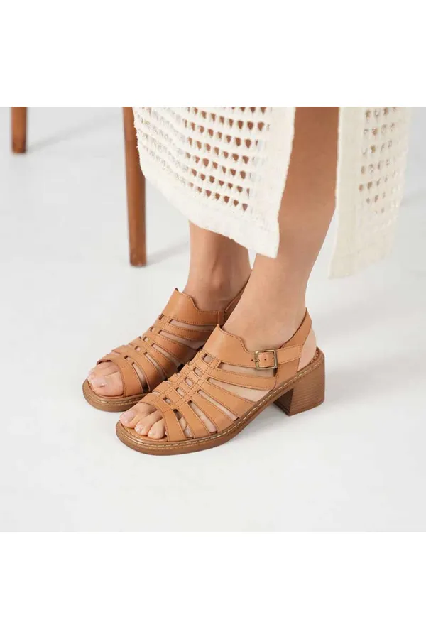 Amethyst Exclusive Stable Tan Heeled Women's Sandals | Comfortable Classic Style