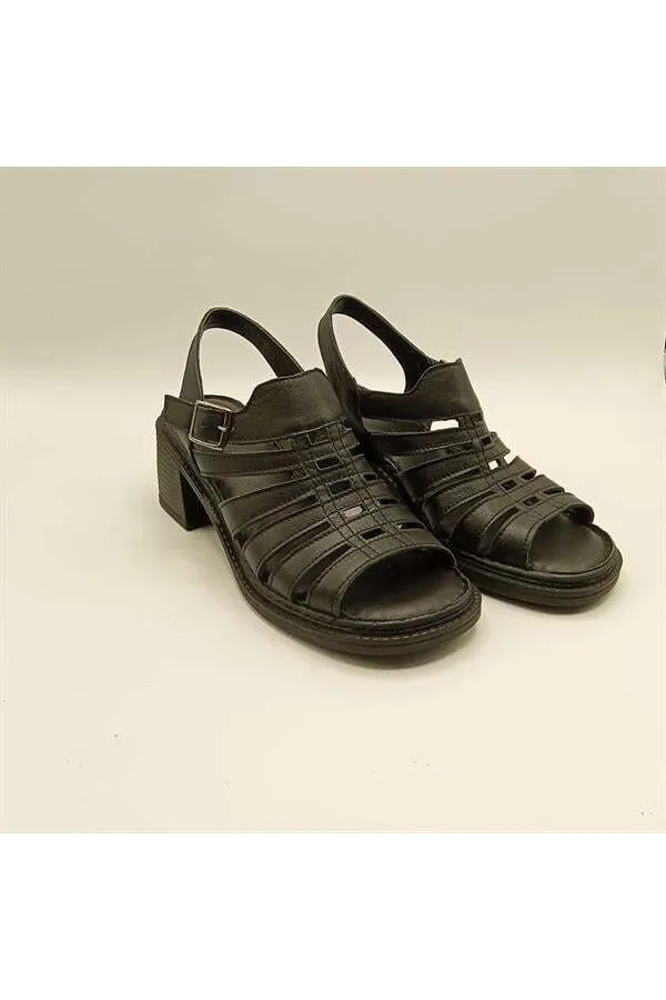 Amethyst Exclusive Stable Black Heeled Women's Sandals | Leather Classic Elegance and Comfort