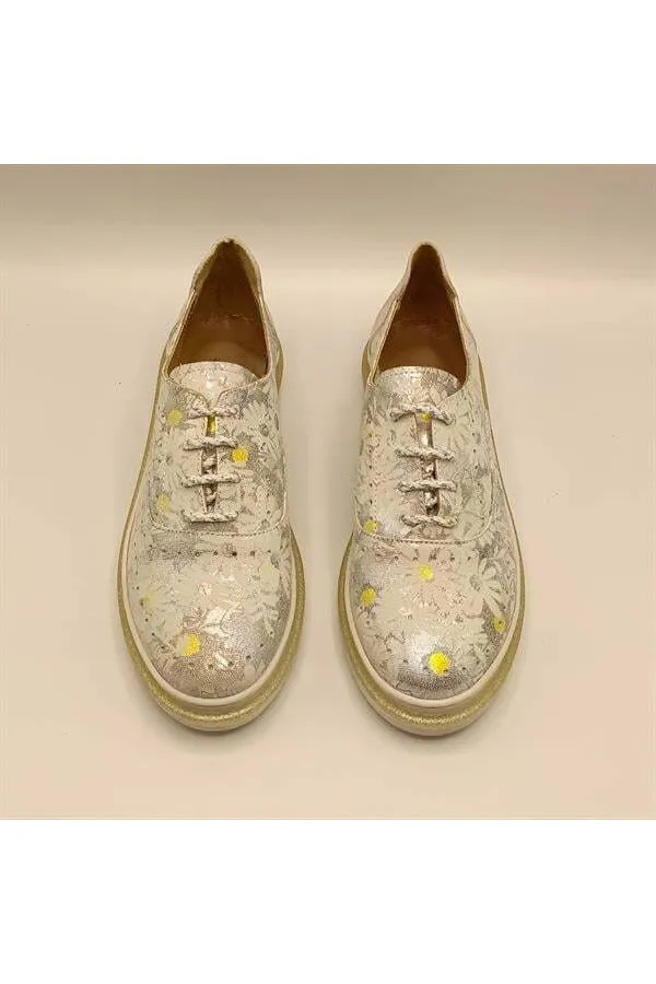 Jenny Silver Leather Floral Pattern Women's Sneaker