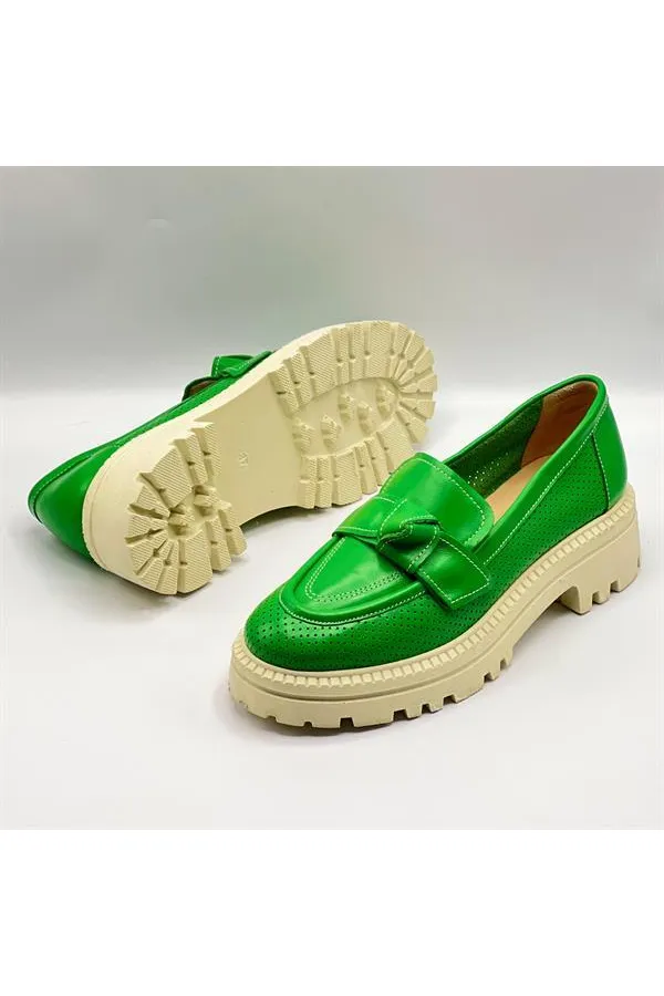 Green Women's Loafer – Amethyst Exclusive Genuine Leather Shoes