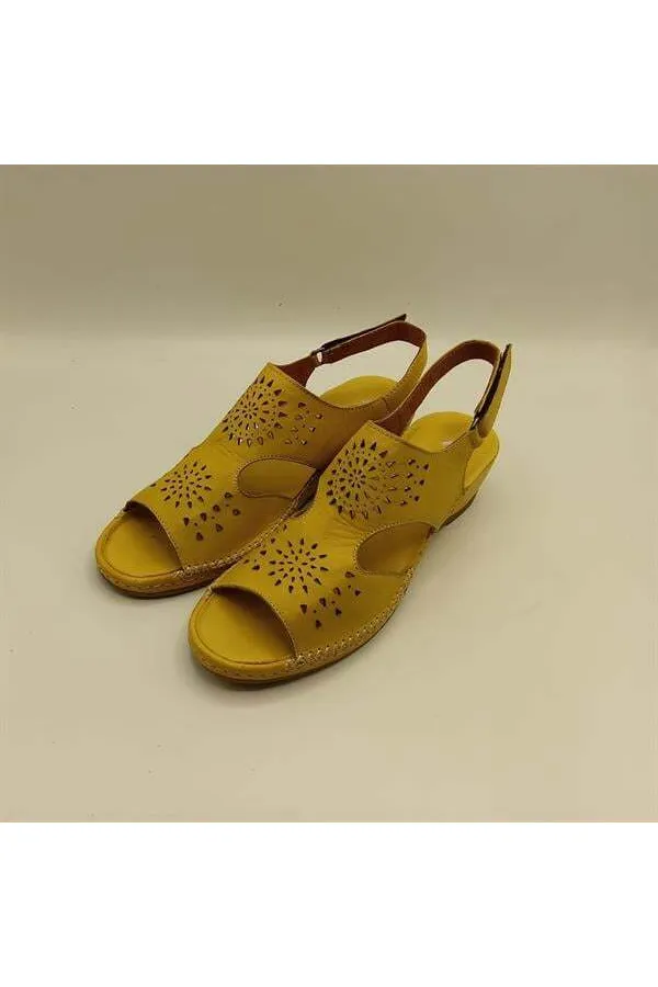 Calina Sarı Hakiki Deri El Yapımı Kadın Sandalet – Renkli Yaz Stili