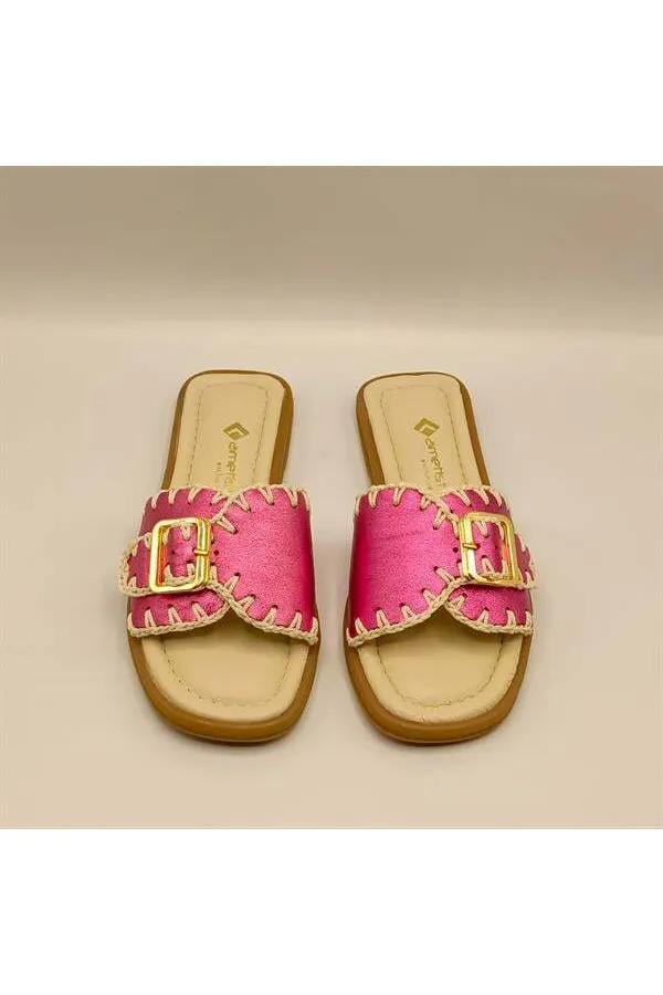 Authentic Fuchsia Leather Women's Slippers