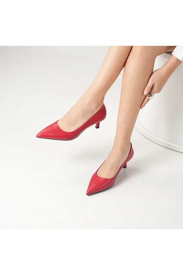 Chaussures pour femmes LINA en cuir véritable rouge, talon de 5 cm et bout pointu
