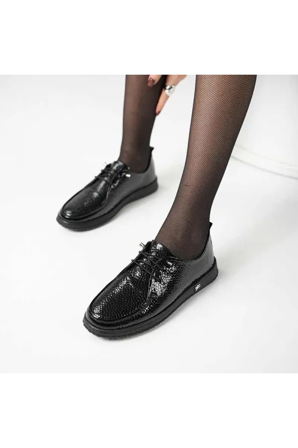 Ariss Siyah Fasulye Desen Gerçek Deri Kadın Günlük Ayakkabı – Hafif Esnek Kauçuk Taban