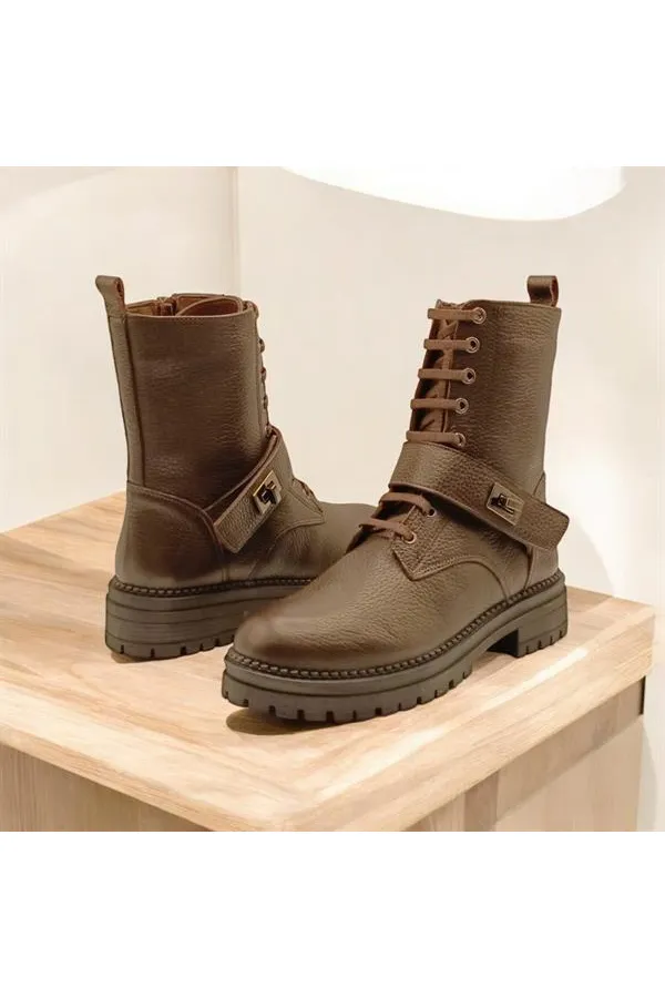 Bottes pour femmes en cuir couleur café pierre