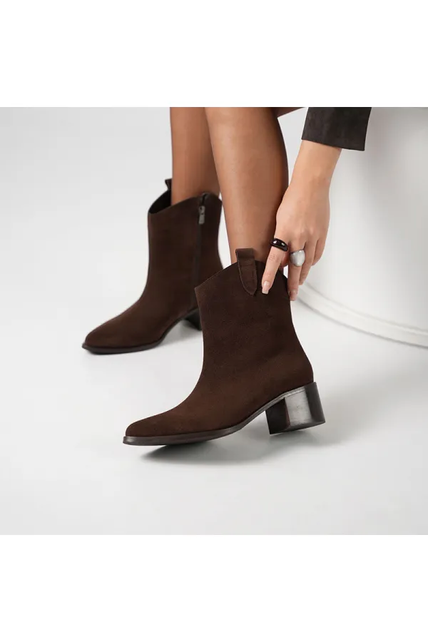 Western Acı Kahve Süet Kadın Bot – Sıcak Astarli | 22.5 Cm Bot Boyu | 5.5 Cm Topuk | Tpu Taban