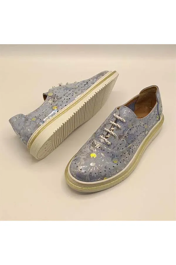 Jenny Blue Leather Floral Pattern Women's Sneaker