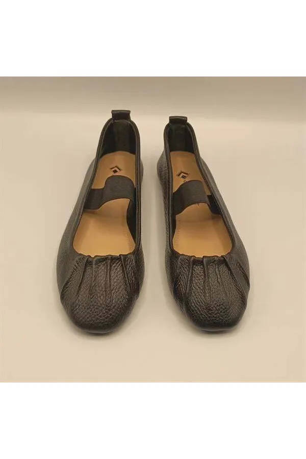 Hazal Black Leather Ballet Flats