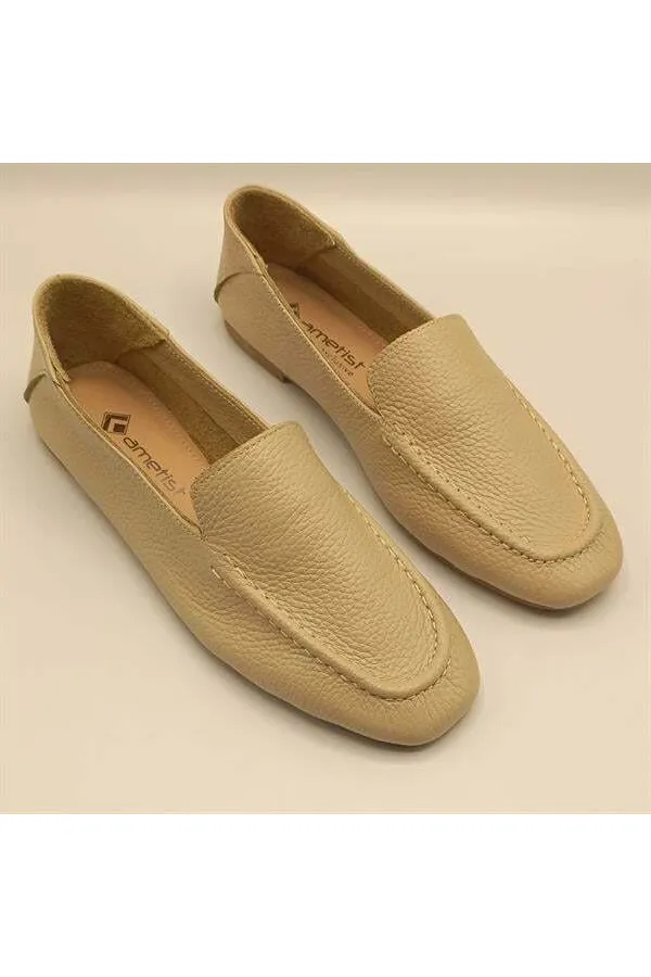 Ballerines en cuir véritable beige Tina pour femme, exclusivité Amethyst