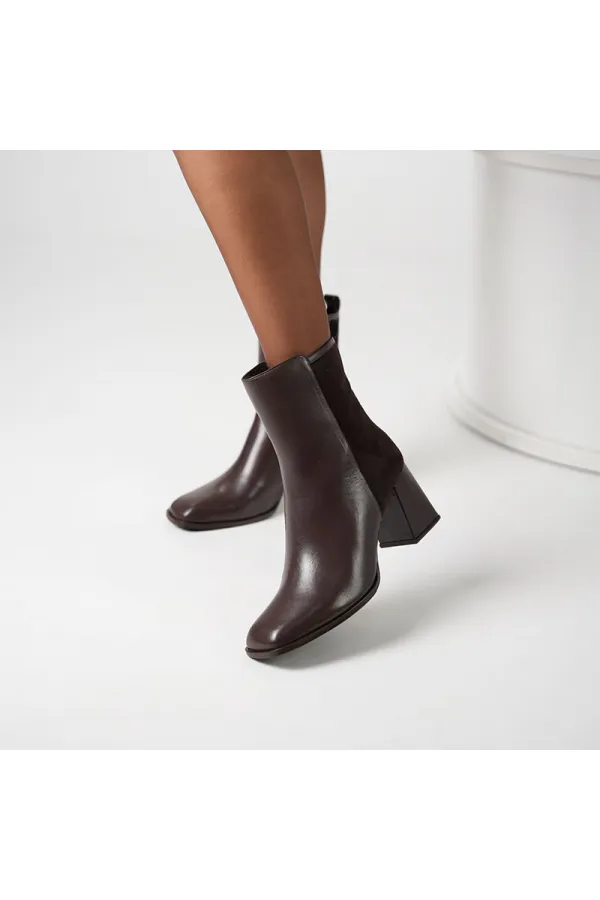 Berit Acı Kahve Deri & Süet Kadın Bot – TPU Kaymaz Tırtıklı Taban – 21 cm