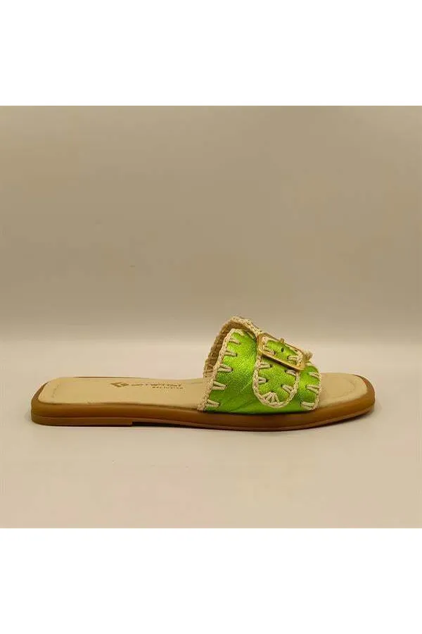 Pantoufles authentiques en cuir vert pour femmes