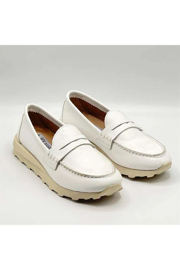 Carle Beyaz Hakiki Deri Kadın Loafer - 3 cm Termolight Taban