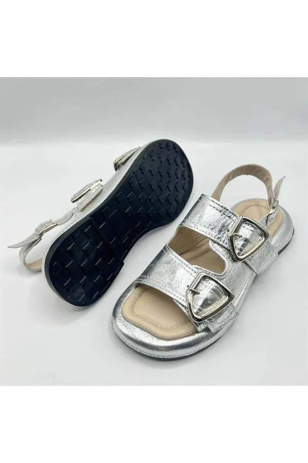 Amethyst Exclusive Siesta Silver Genuine Leather Women's Sandals
